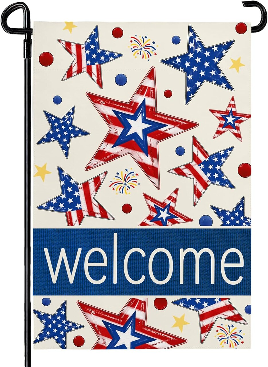 4th of July Garden Flags 12X18 IN Double Sided Welcome Patriotic Star Flag for Memorial Independence Farmhouse Yard Outside Decoration